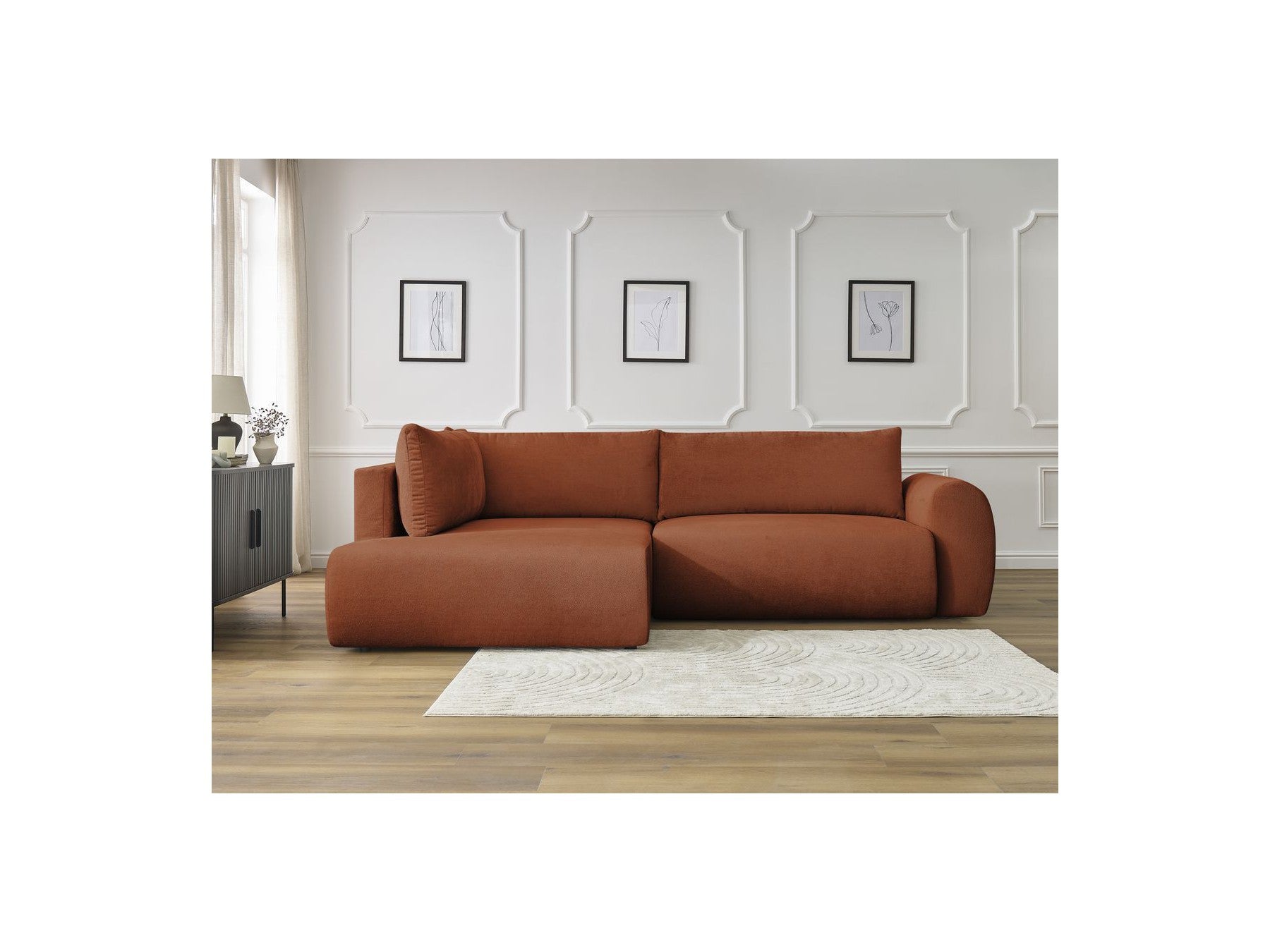 Lucien - Canapé D'Angle L Convertible Coffre - Tissu Lisse - Angle Gauche
