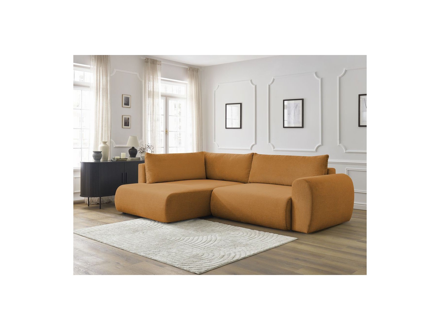 Lucien - Canapé D'Angle L Convertible Coffre - Tissu Lisse - Angle Gauche
