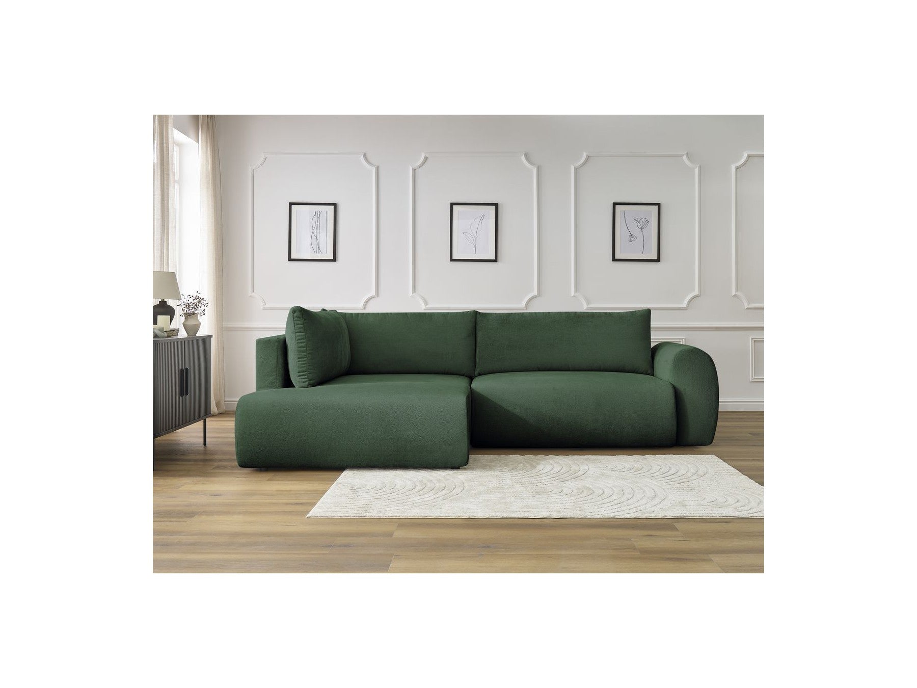 Lucien - Canapé D'Angle L Convertible Coffre - Tissu Lisse - Angle Gauche