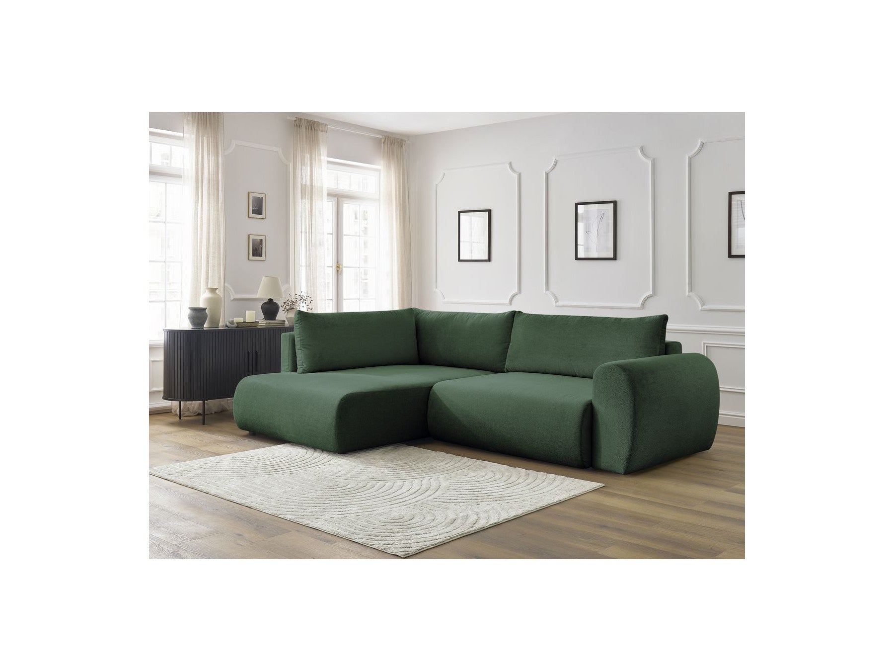 Lucien - Canapé D'Angle L Convertible Coffre - Tissu Lisse - Angle Gauche