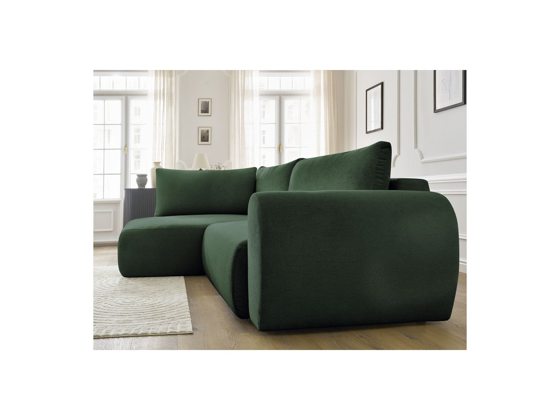 Lucien - Canapé D'Angle L Convertible Coffre - Tissu Lisse - Angle Gauche