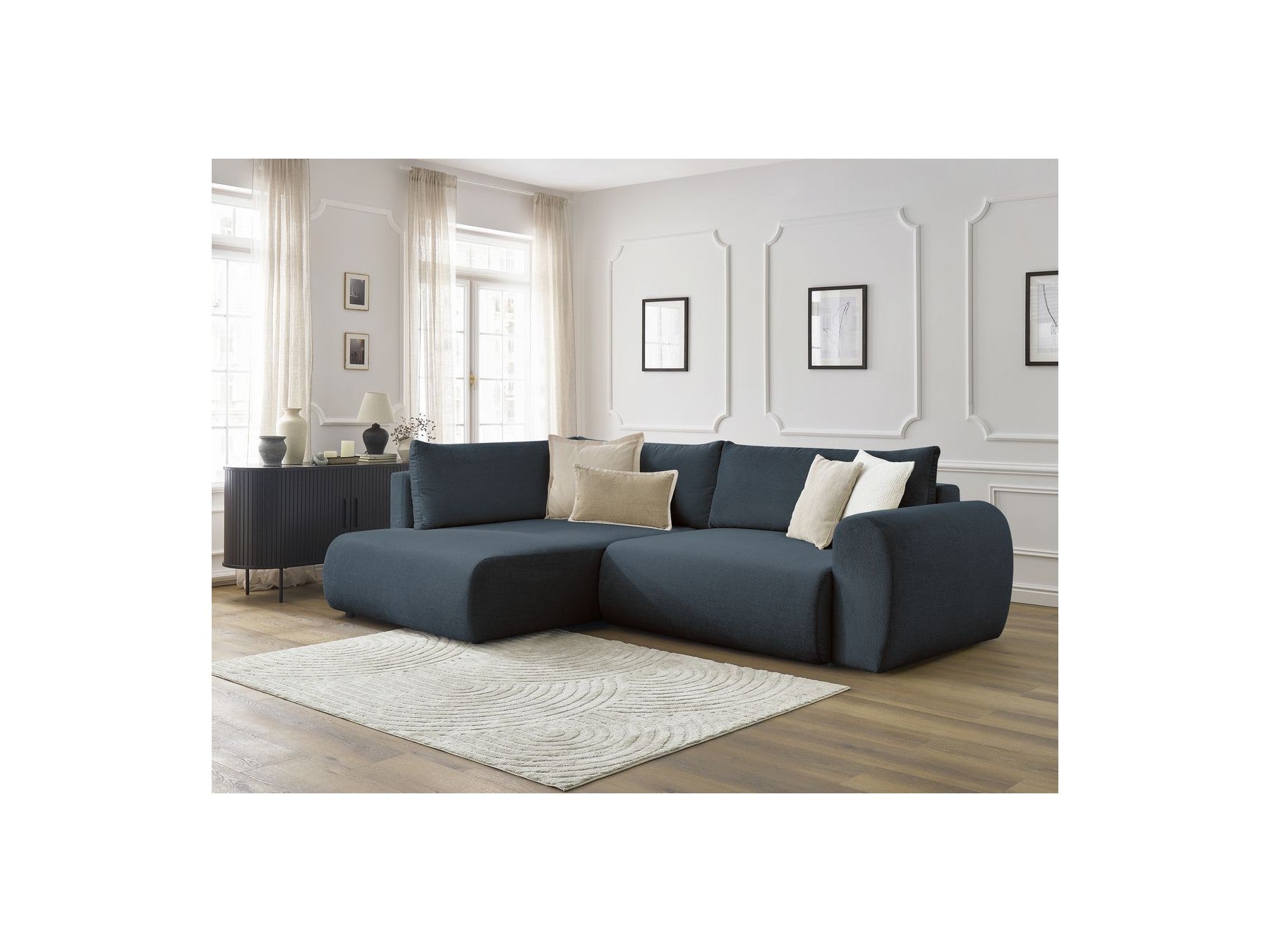 Lucien - Canapé D'Angle L Convertible Coffre - Tissu Lisse - Angle Gauche