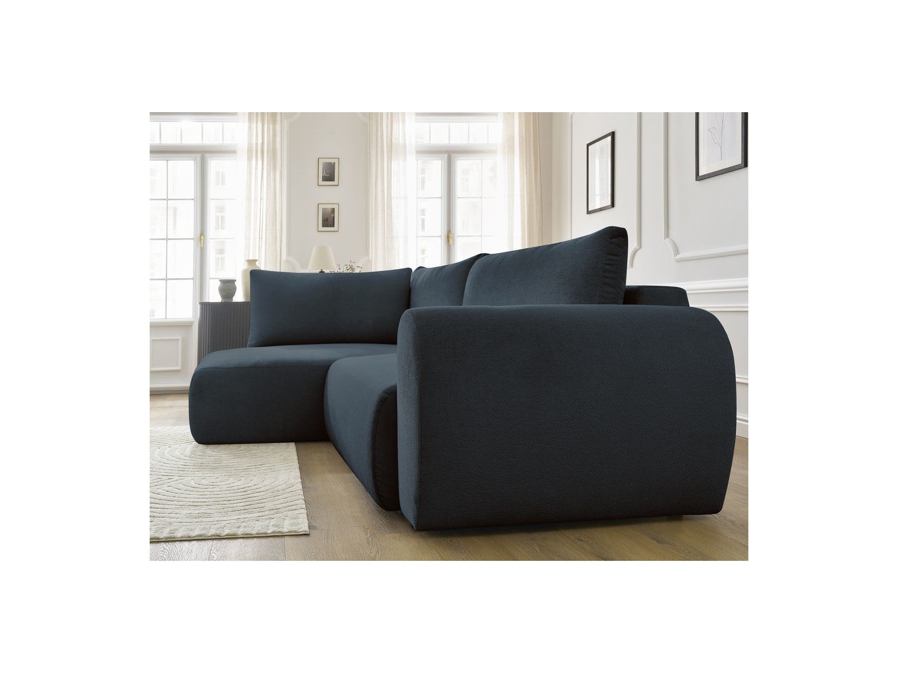 Lucien - Canapé D'Angle L Convertible Coffre - Tissu Lisse - Angle Gauche