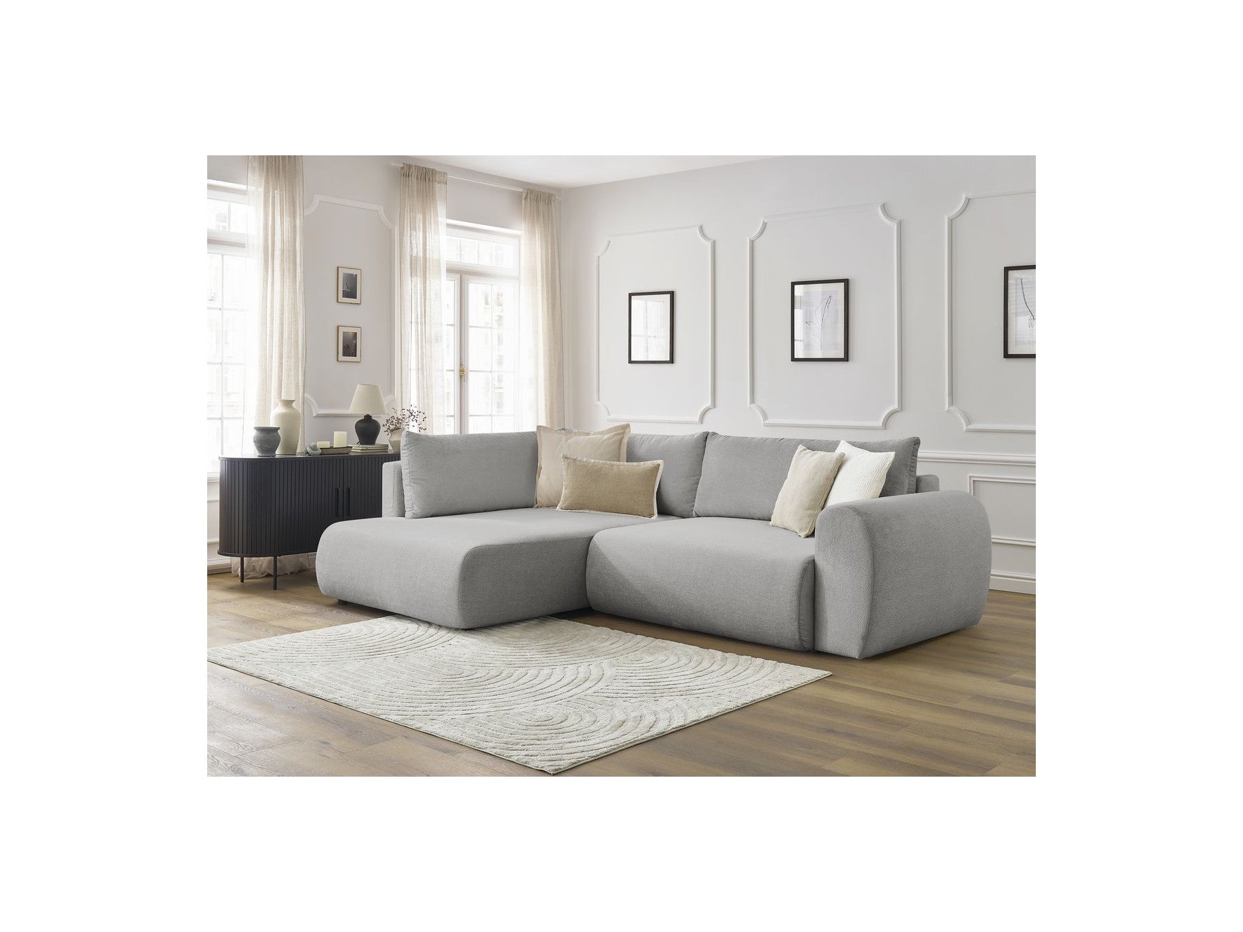 Lucien - Canapé D'Angle L Convertible Coffre - Tissu Lisse - Angle Gauche