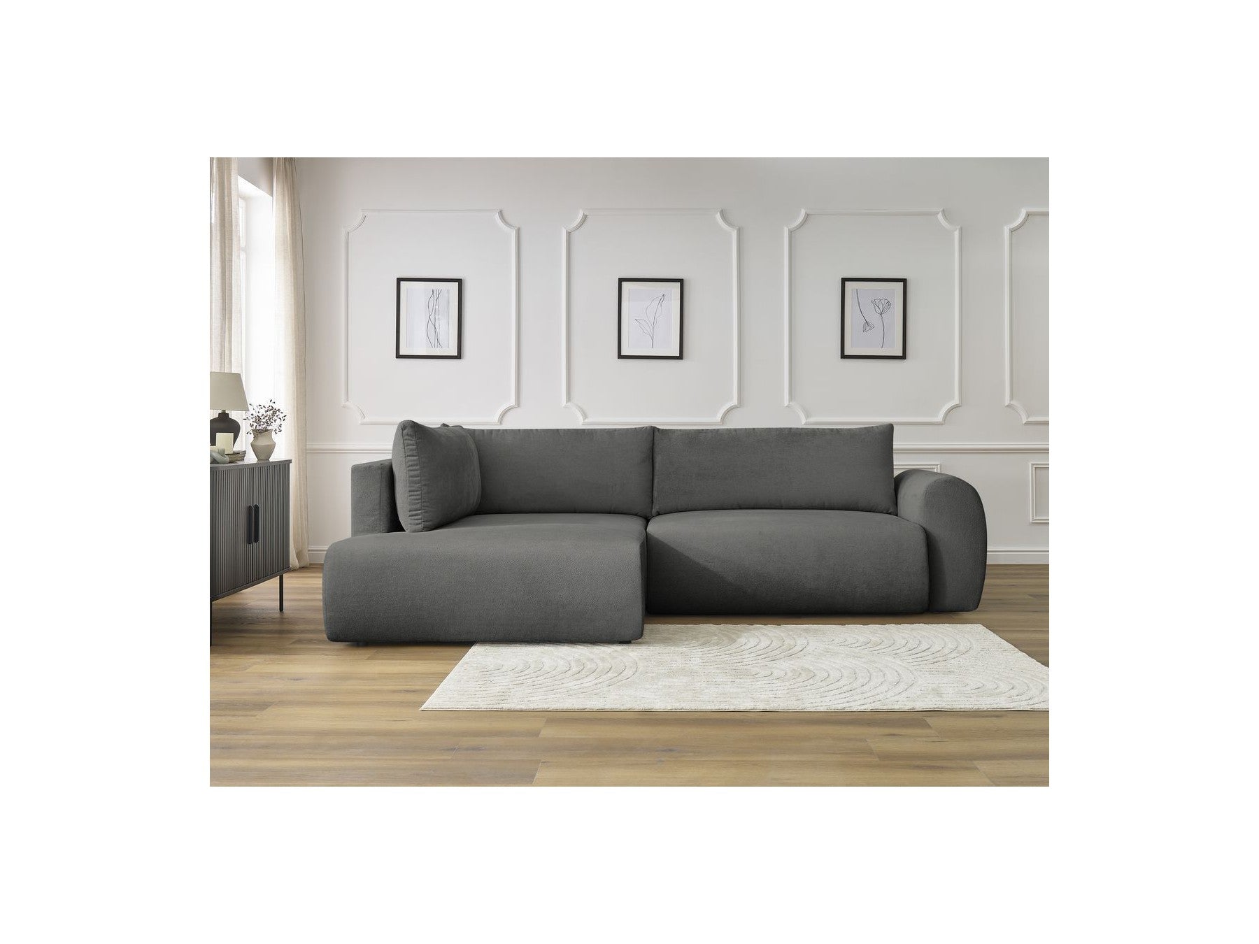 Lucien - Canapé D'Angle L Convertible Coffre - Tissu Lisse - Angle Gauche