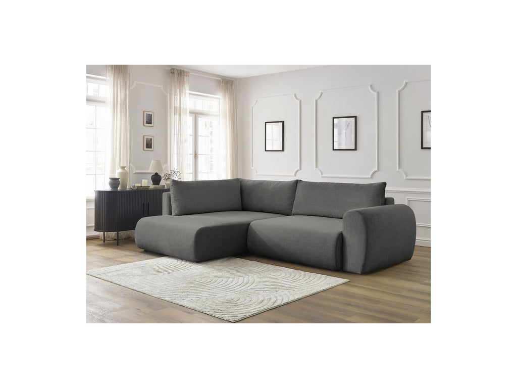 Lucien - Canapé D'Angle L Convertible Coffre - Tissu Lisse - Angle Gauche