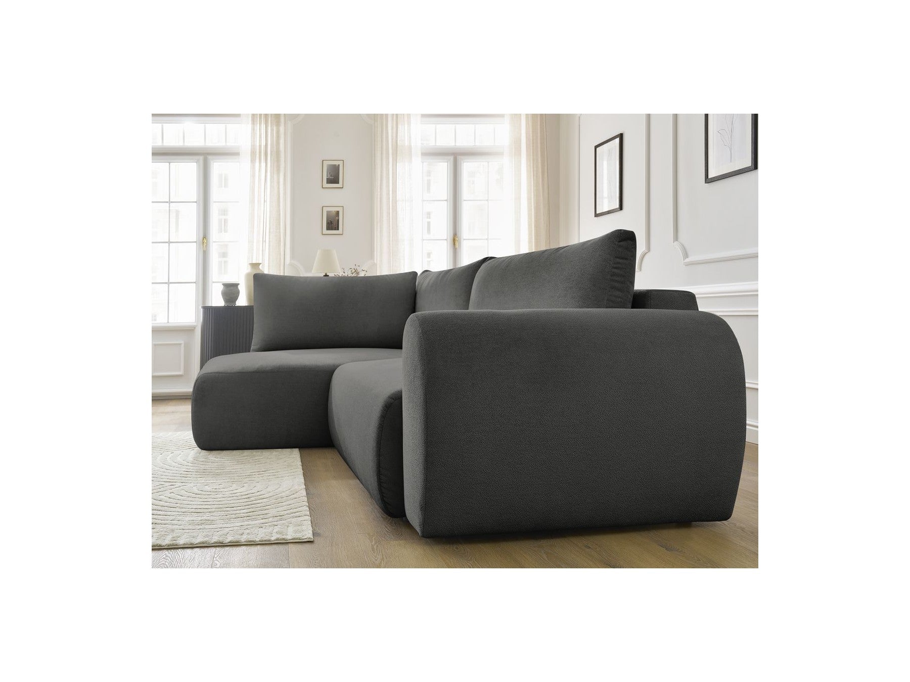 Lucien - Canapé D'Angle L Convertible Coffre - Tissu Lisse - Angle Gauche