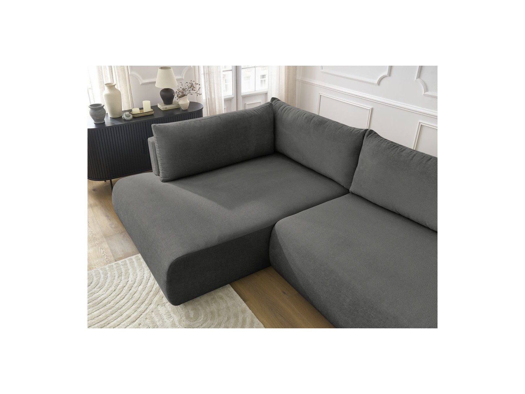 Lucien - Canapé D'Angle L Convertible Coffre - Tissu Lisse - Angle Gauche