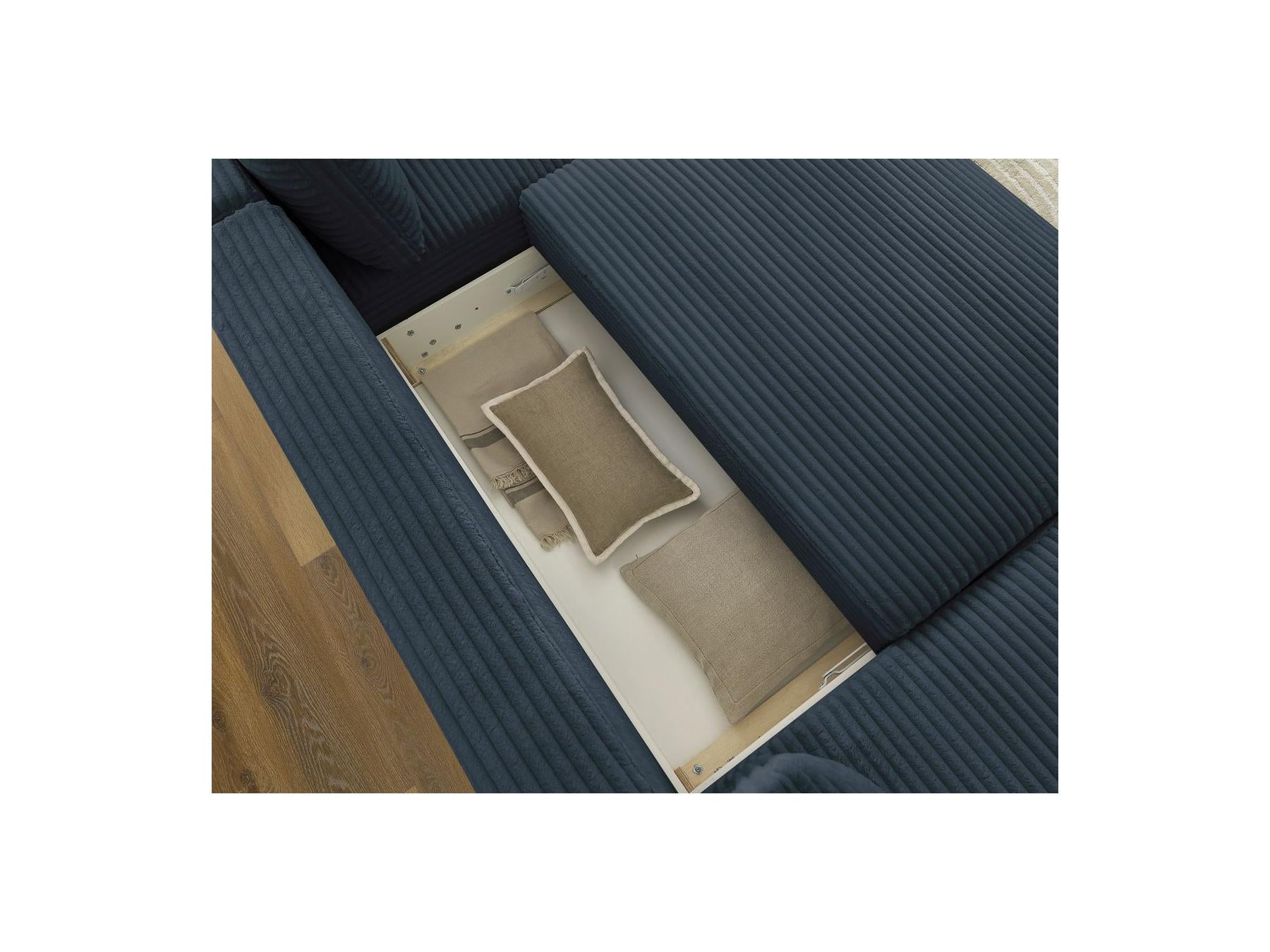 Lucien - Canapé Panoramique Convertible Coffre - Gros Côtelé Doux - Angle Gauche