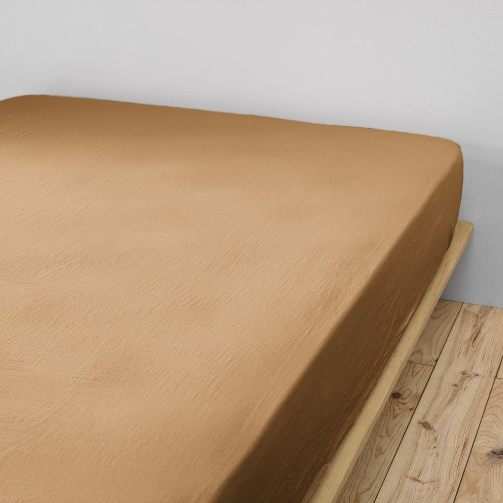 Drap Housse - Double Gaze De Coton - Gaia - Camel
