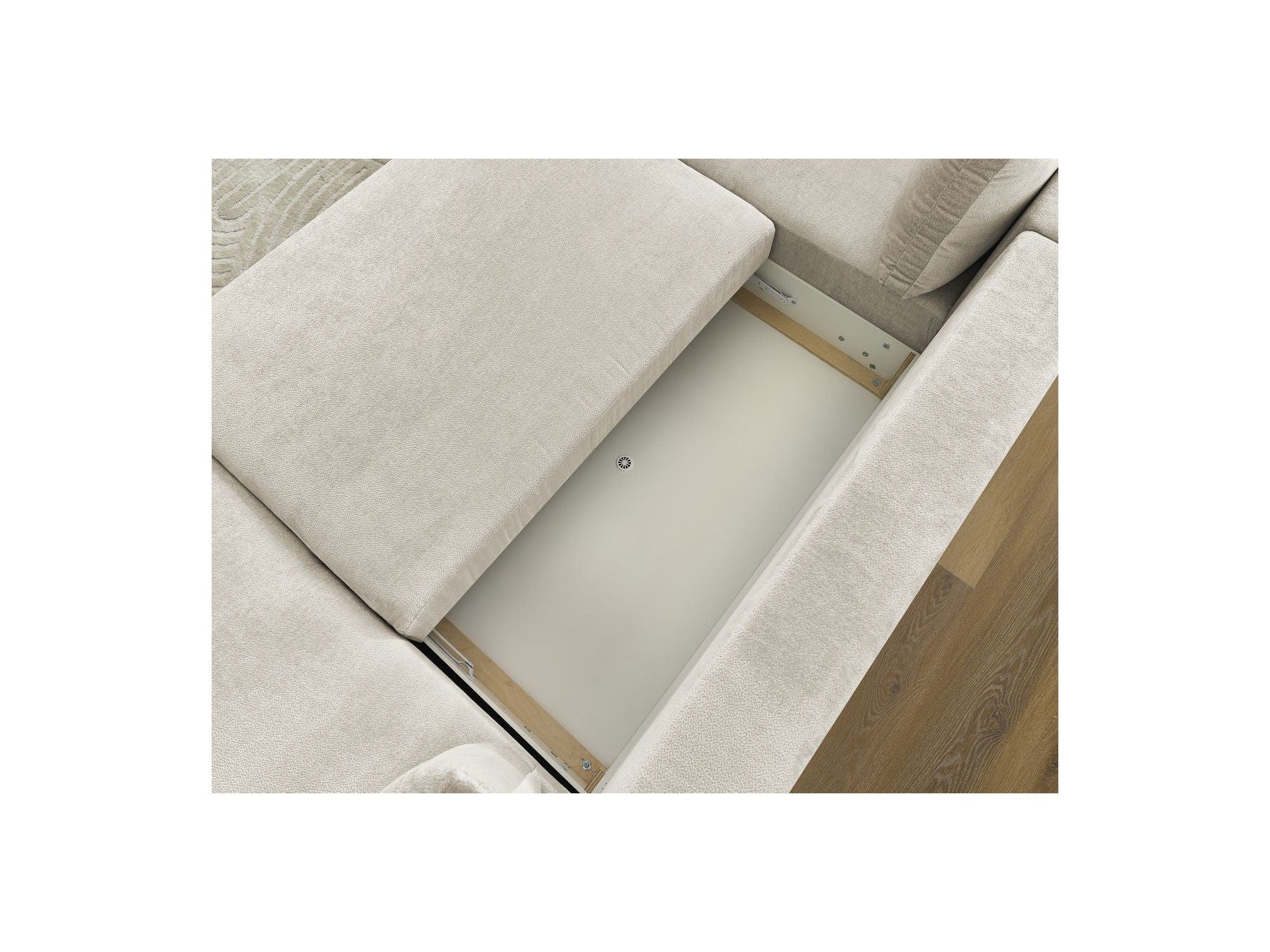 Lucien - Canapé Panoramique Convertible Coffre - Tissu Lisse - Angle Droit