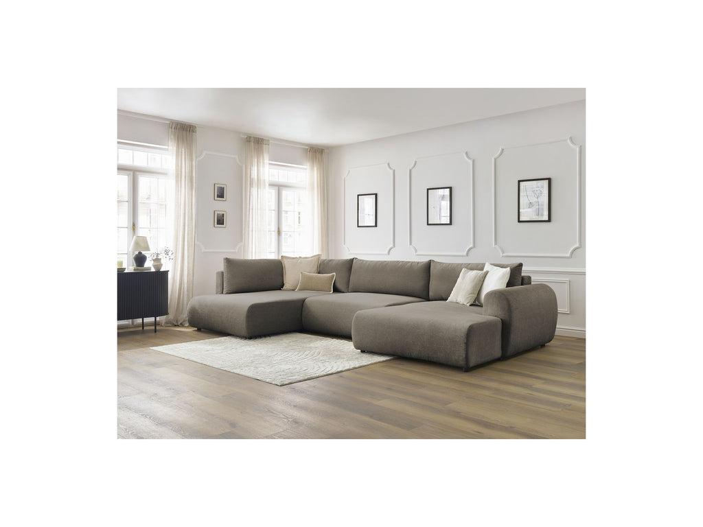 Lucien - Canapé Panoramique Convertible Coffre - Tissu Lisse - Angle Droit