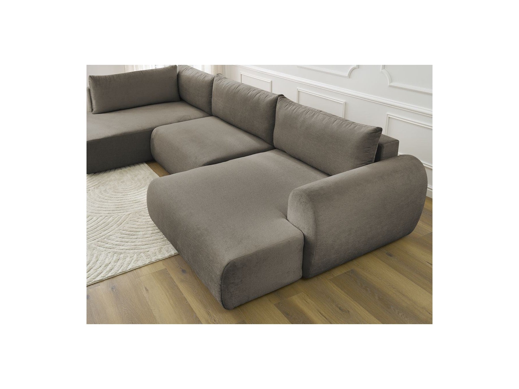 Lucien - Canapé Panoramique Convertible Coffre - Tissu Lisse - Angle Droit
