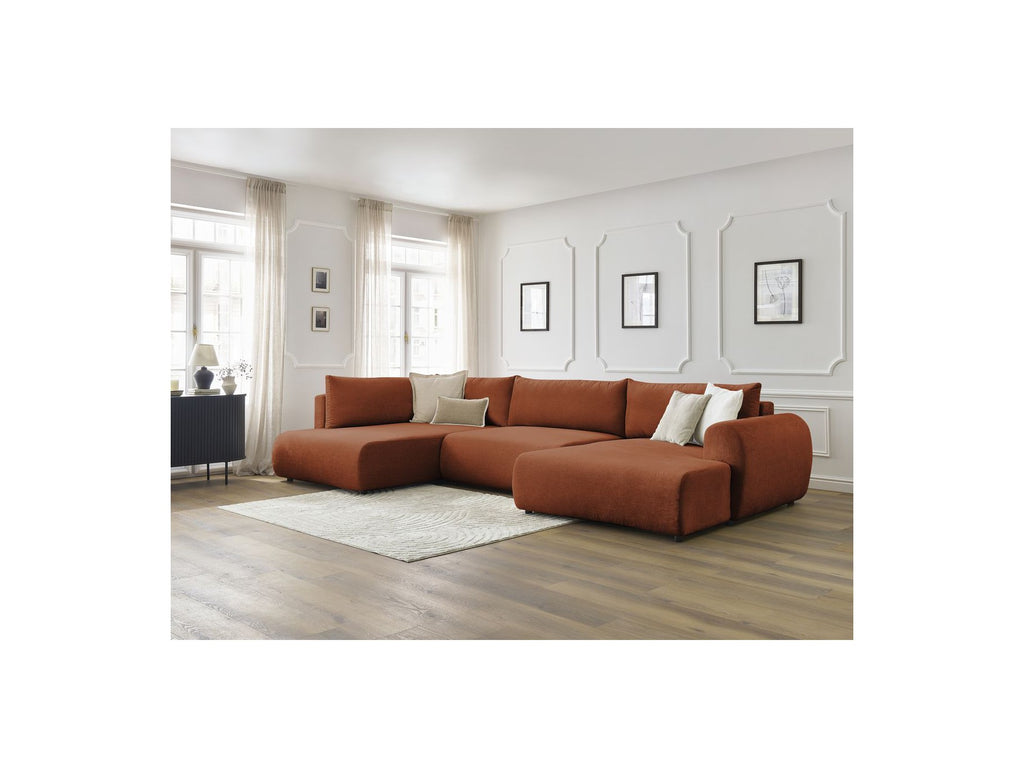 Lucien - Canapé Panoramique Convertible Coffre - Tissu Lisse - Angle Droit