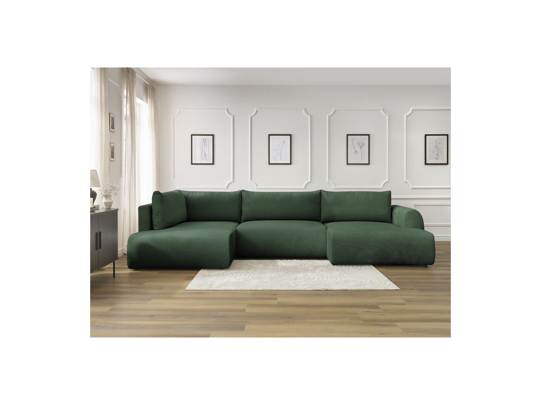 Lucien - Canapé Panoramique Convertible Coffre - Tissu Lisse - Angle Droit