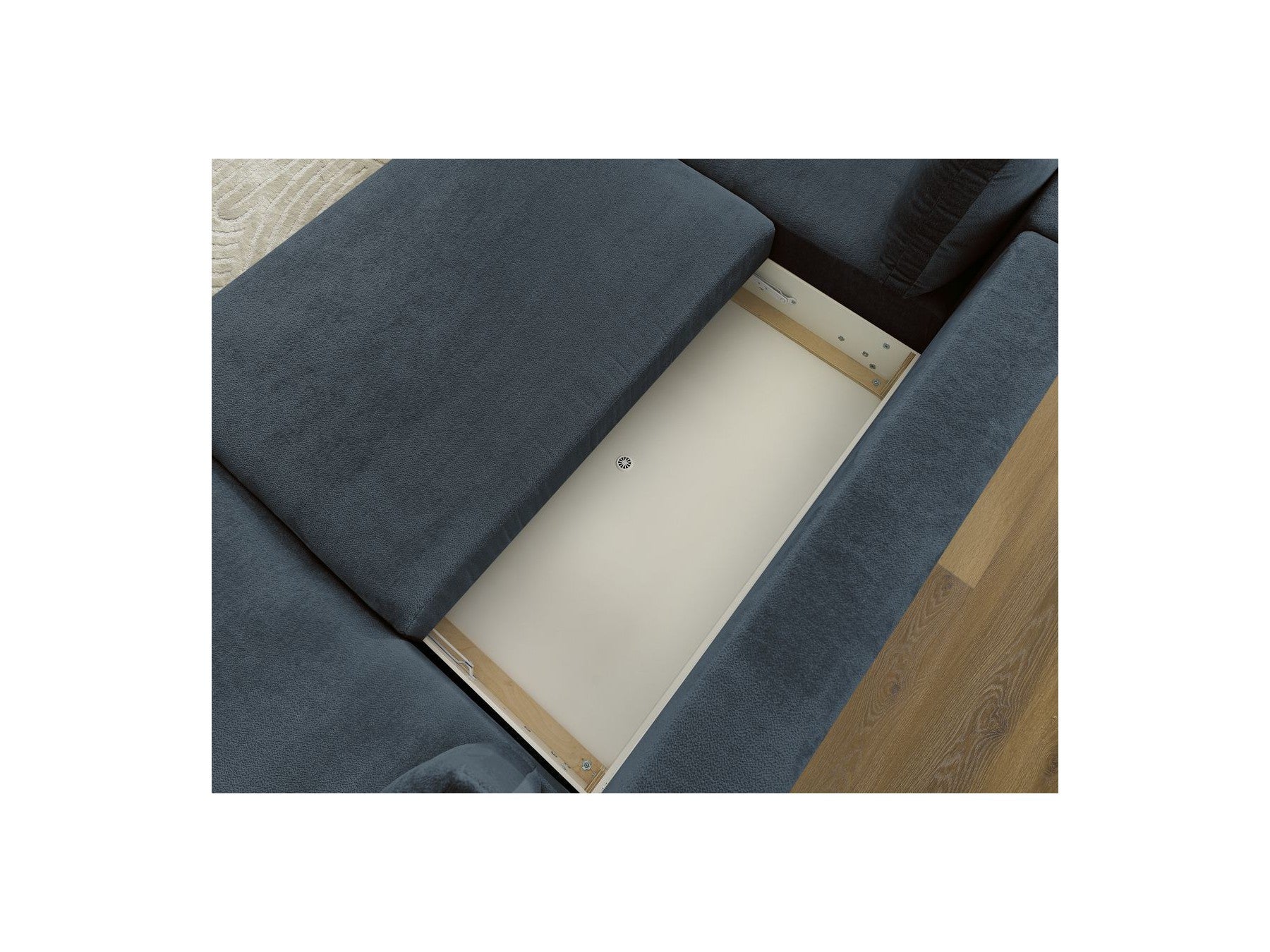 Lucien - Canapé Panoramique Convertible Coffre - Tissu Lisse - Angle Droit