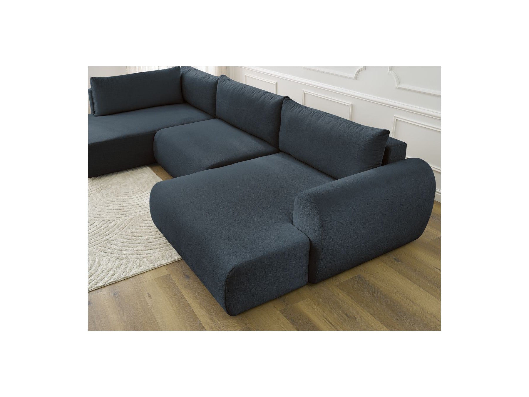 Lucien - Canapé Panoramique Convertible Coffre - Tissu Lisse - Angle Droit