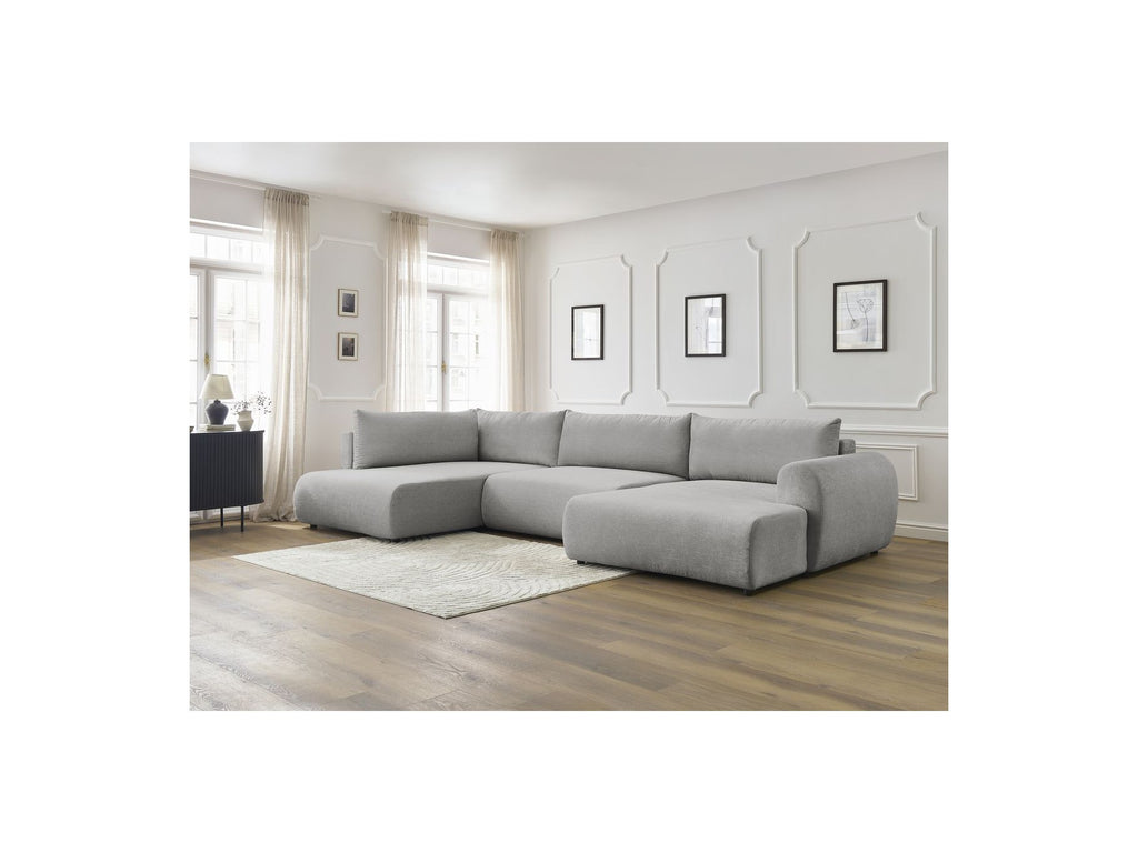 Lucien - Canapé Panoramique Convertible Coffre - Tissu Lisse - Angle Droit