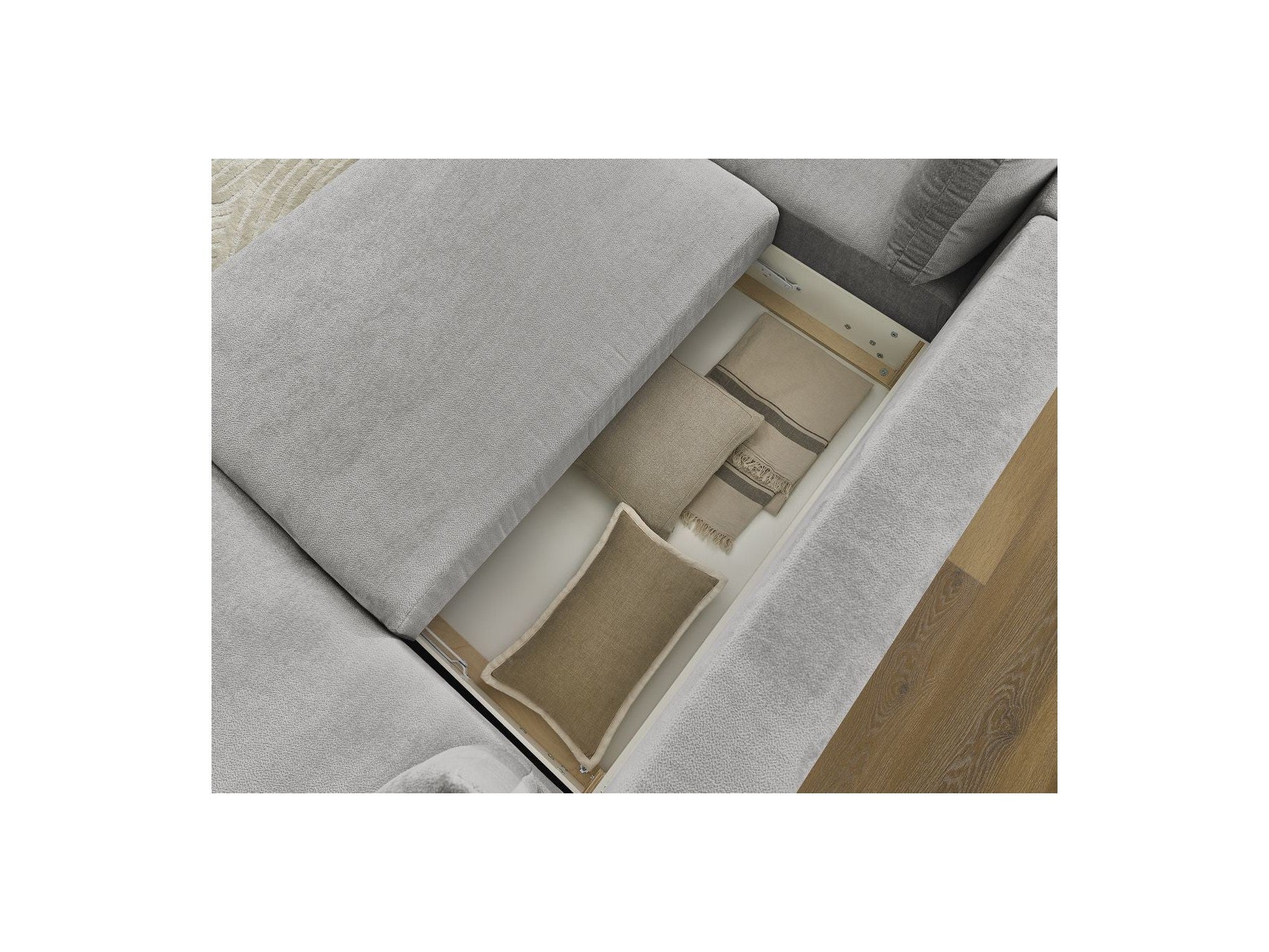 Lucien - Canapé Panoramique Convertible Coffre - Tissu Lisse - Angle Droit