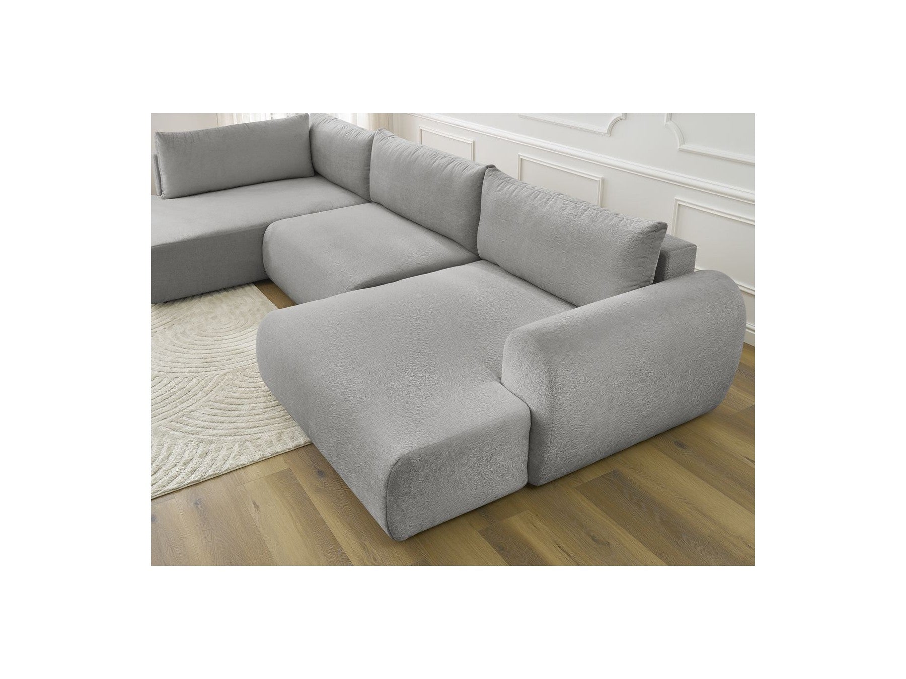 Lucien - Canapé Panoramique Convertible Coffre - Tissu Lisse - Angle Droit