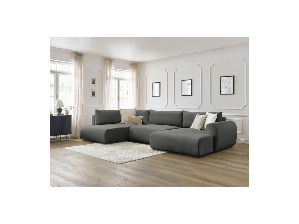 Lucien - Canapé Panoramique Convertible Coffre - Tissu Lisse - Angle Droit