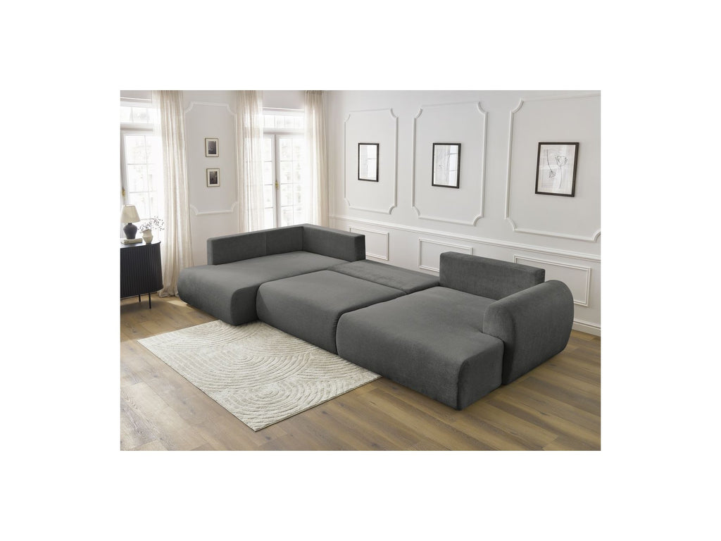 Lucien - Canapé Panoramique Convertible Coffre - Tissu Lisse - Angle Droit