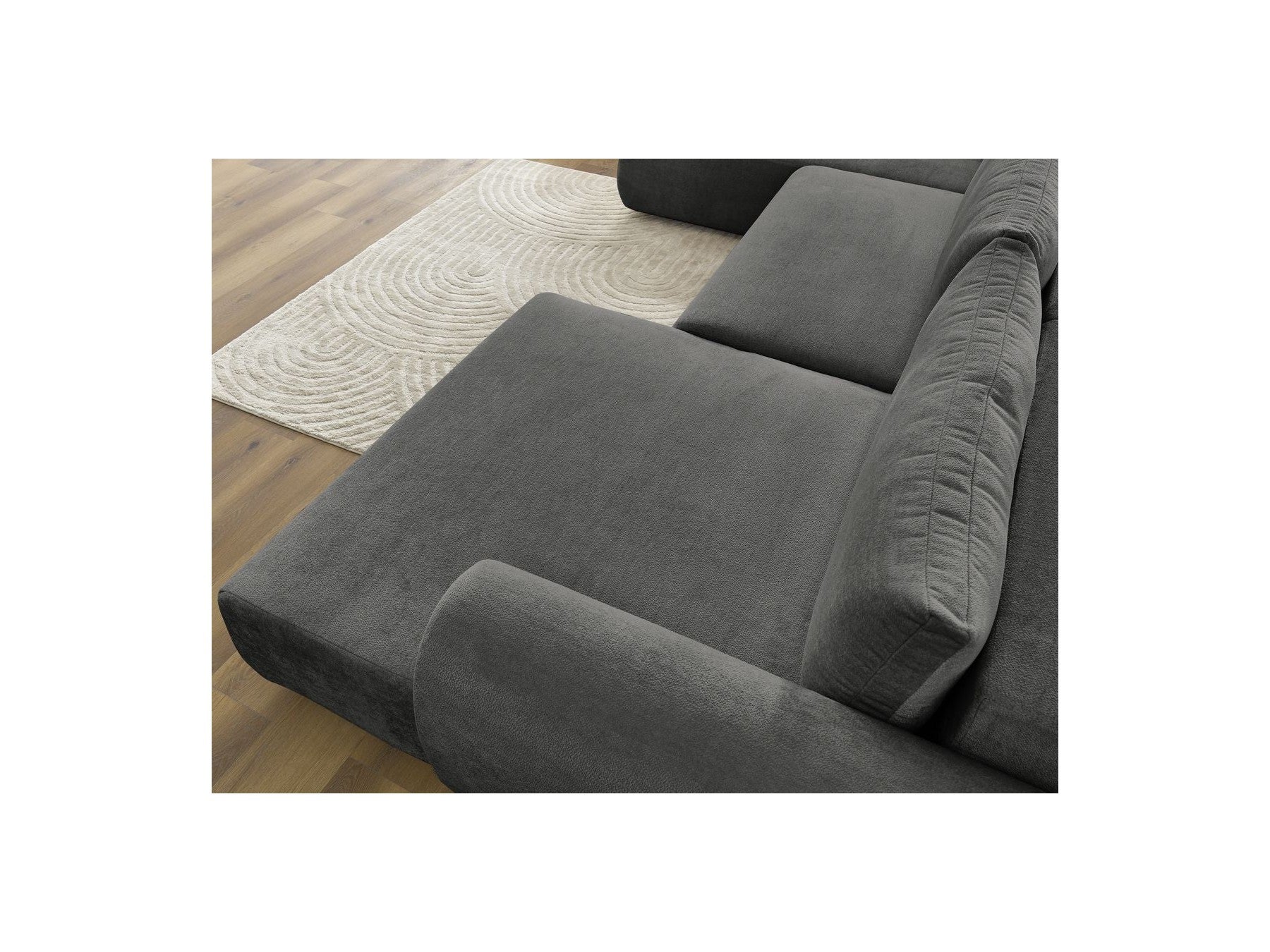 Lucien - Canapé Panoramique Convertible Coffre - Tissu Lisse - Angle Droit