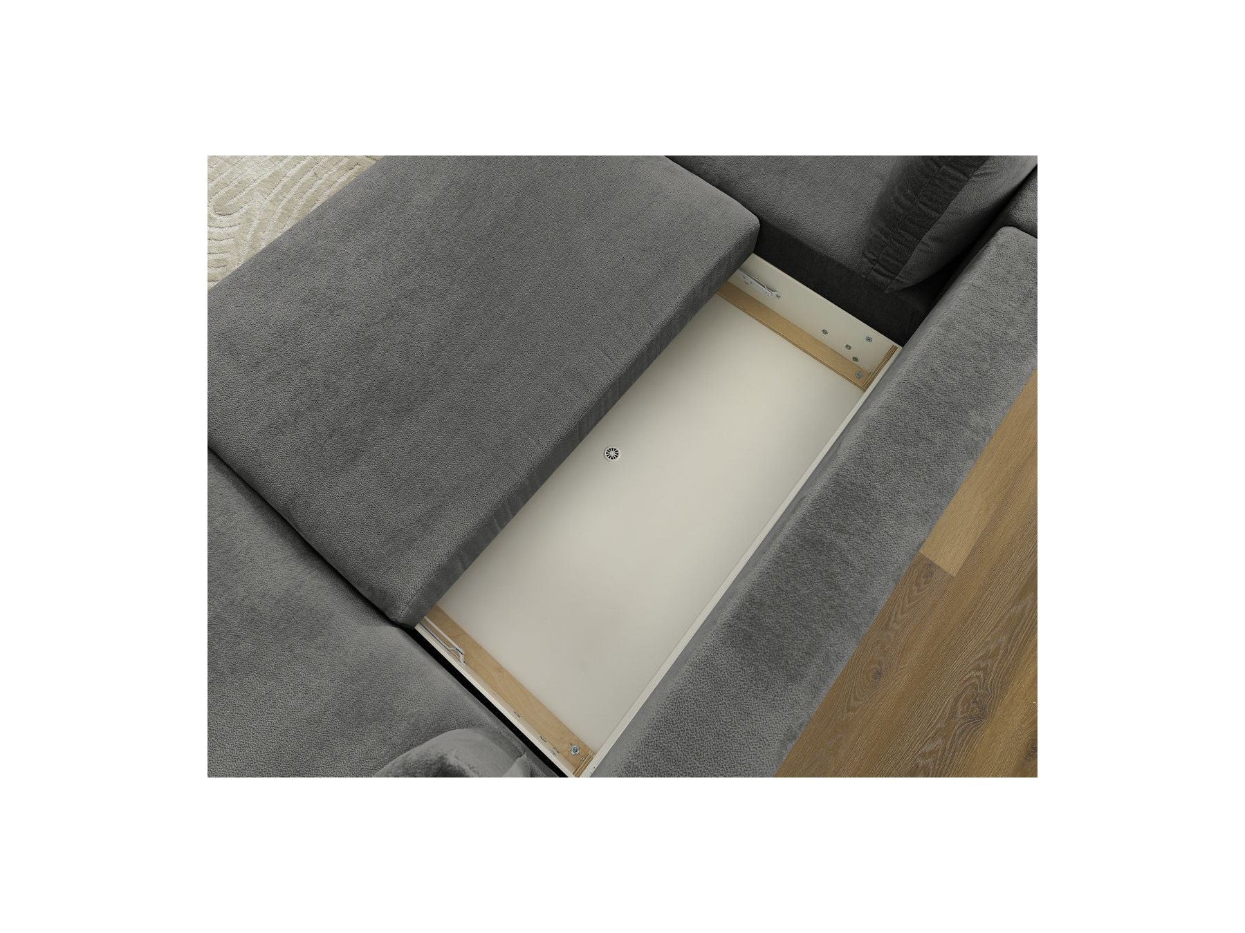 Lucien - Canapé Panoramique Convertible Coffre - Tissu Lisse - Angle Droit