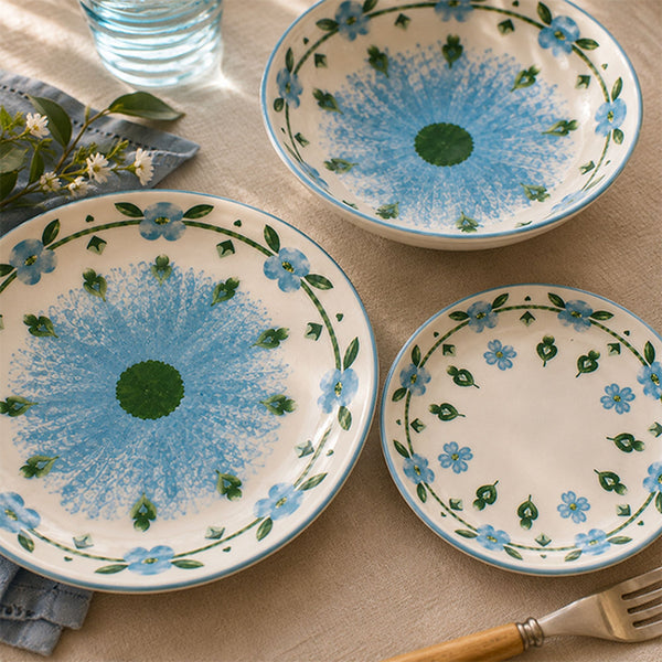 Primavera - Set di 6 piatti piani - 27 cm - Porcellana - Blu