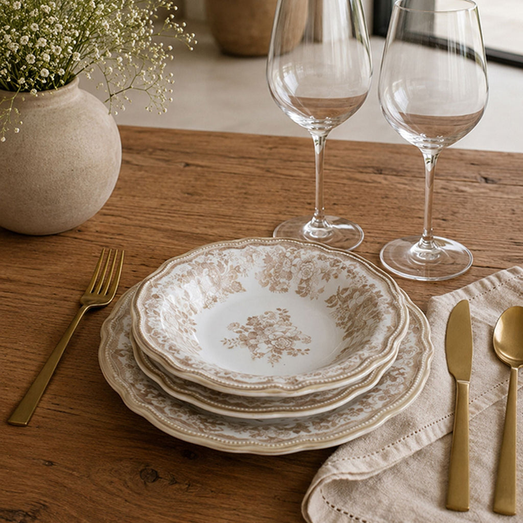 Faustine - Lot De 6 Assiettes Plates - 26Cm - Grès - Miel