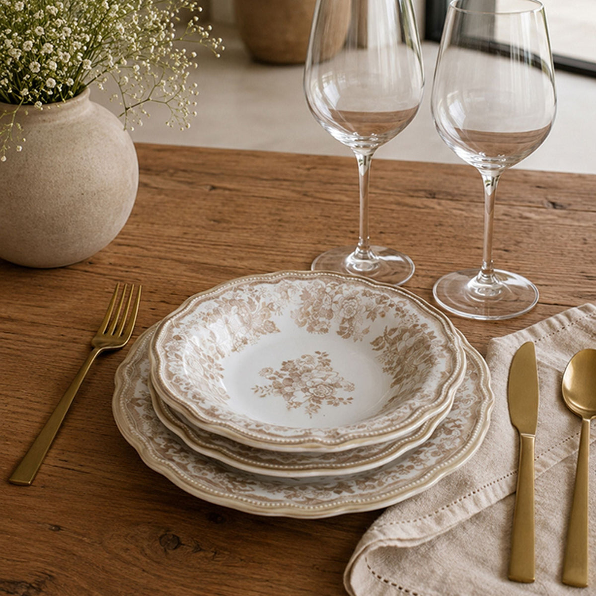 Faustine - Lot De 6 Assiettes Plates - 26Cm - Grès - Miel