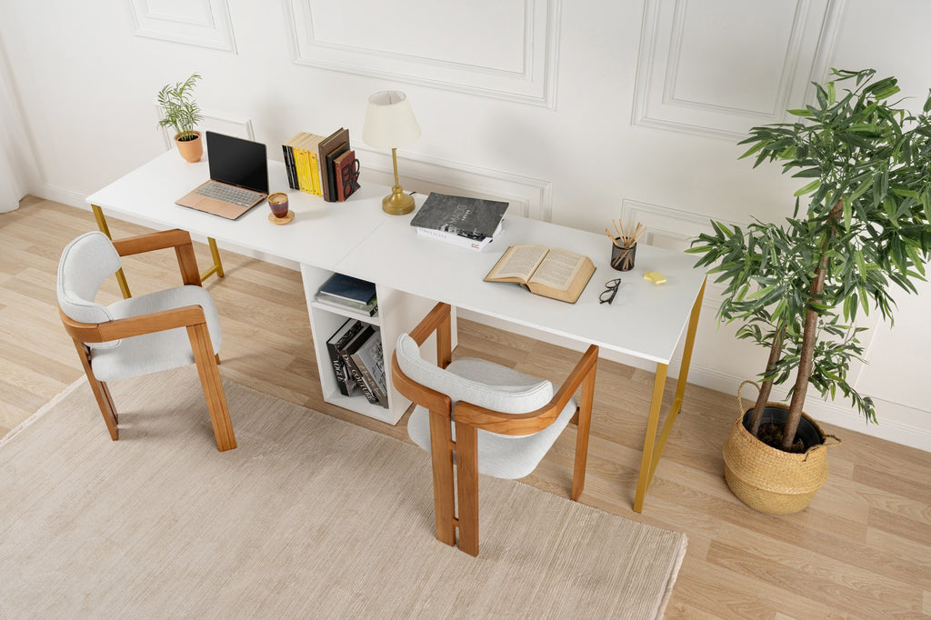 Twin Study Desk - Desk - White/Gold