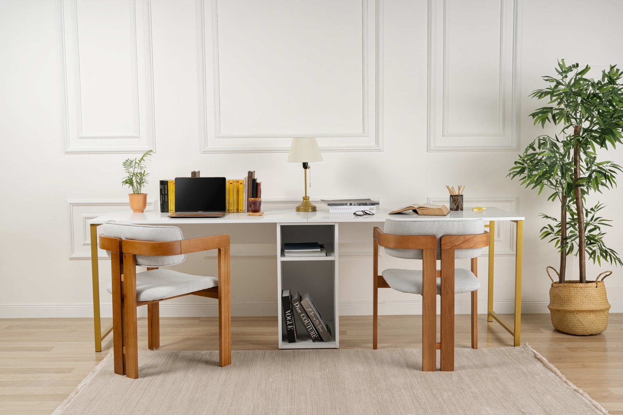 Twin Study Desk - Desk - White/Gold
