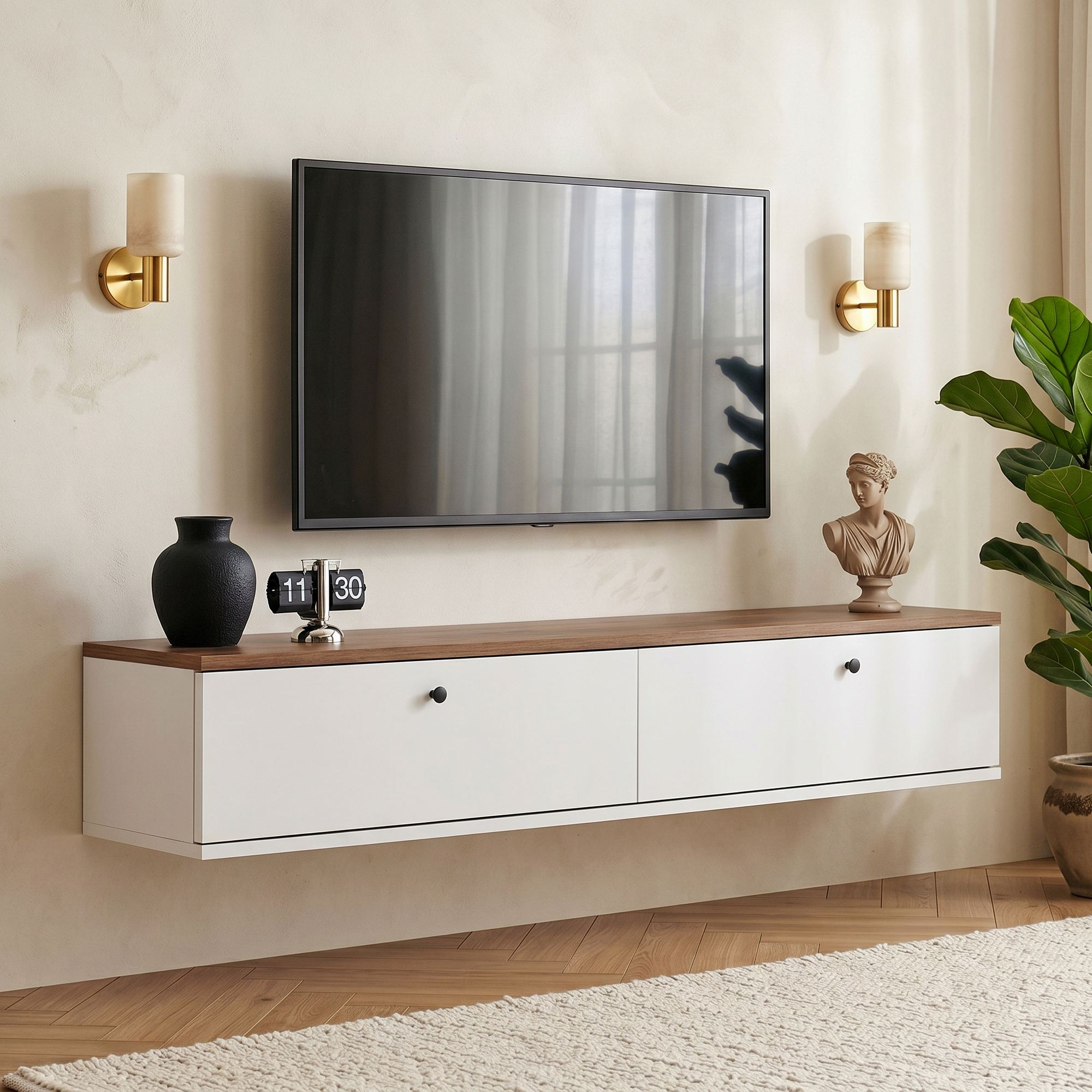 Meubles Tv Ligne 140 - Pin Atlantique / Blanc