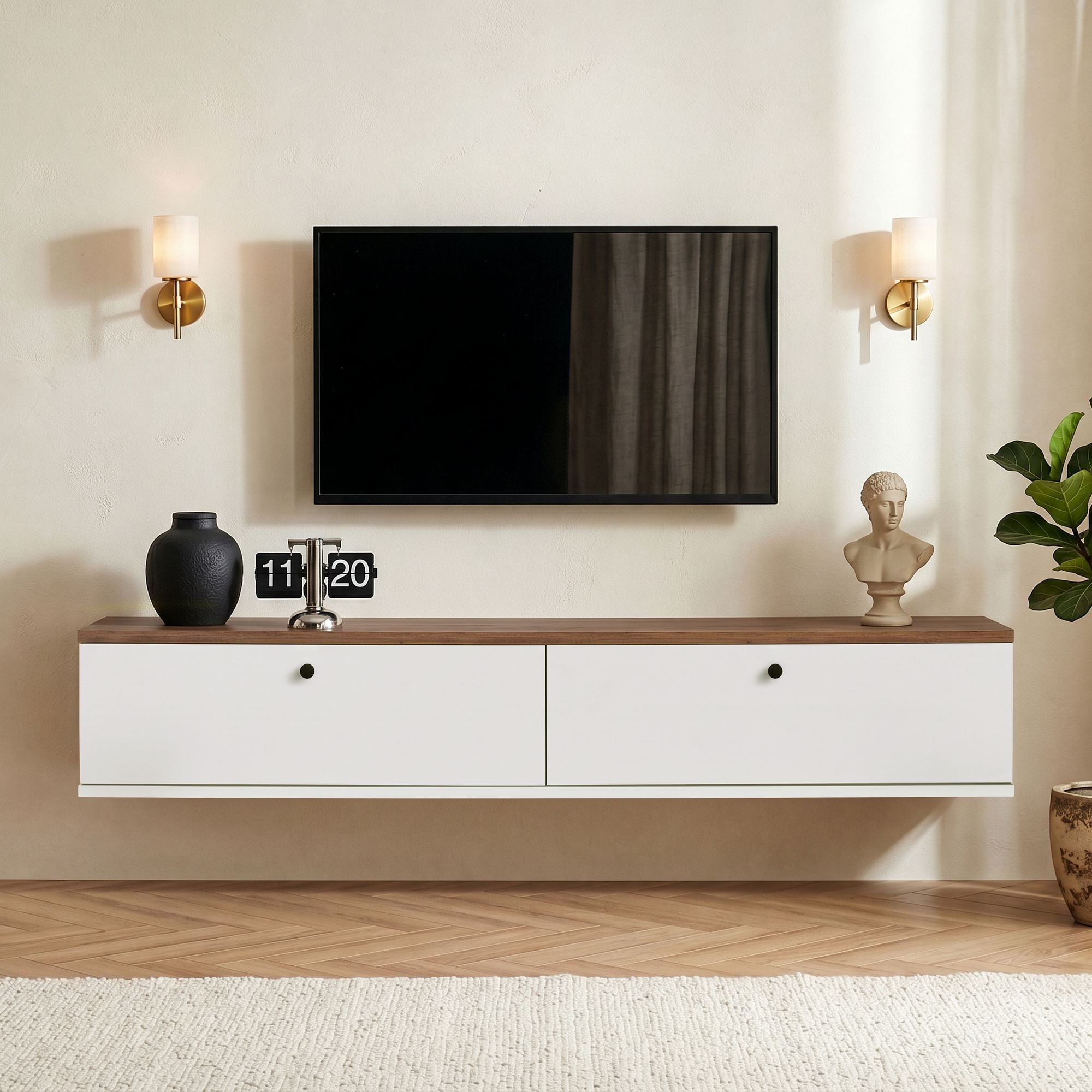 Meubles Tv Ligne 140 - Pin Atlantique / Blanc