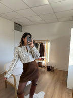 Lou chocolate wool-effect skirt