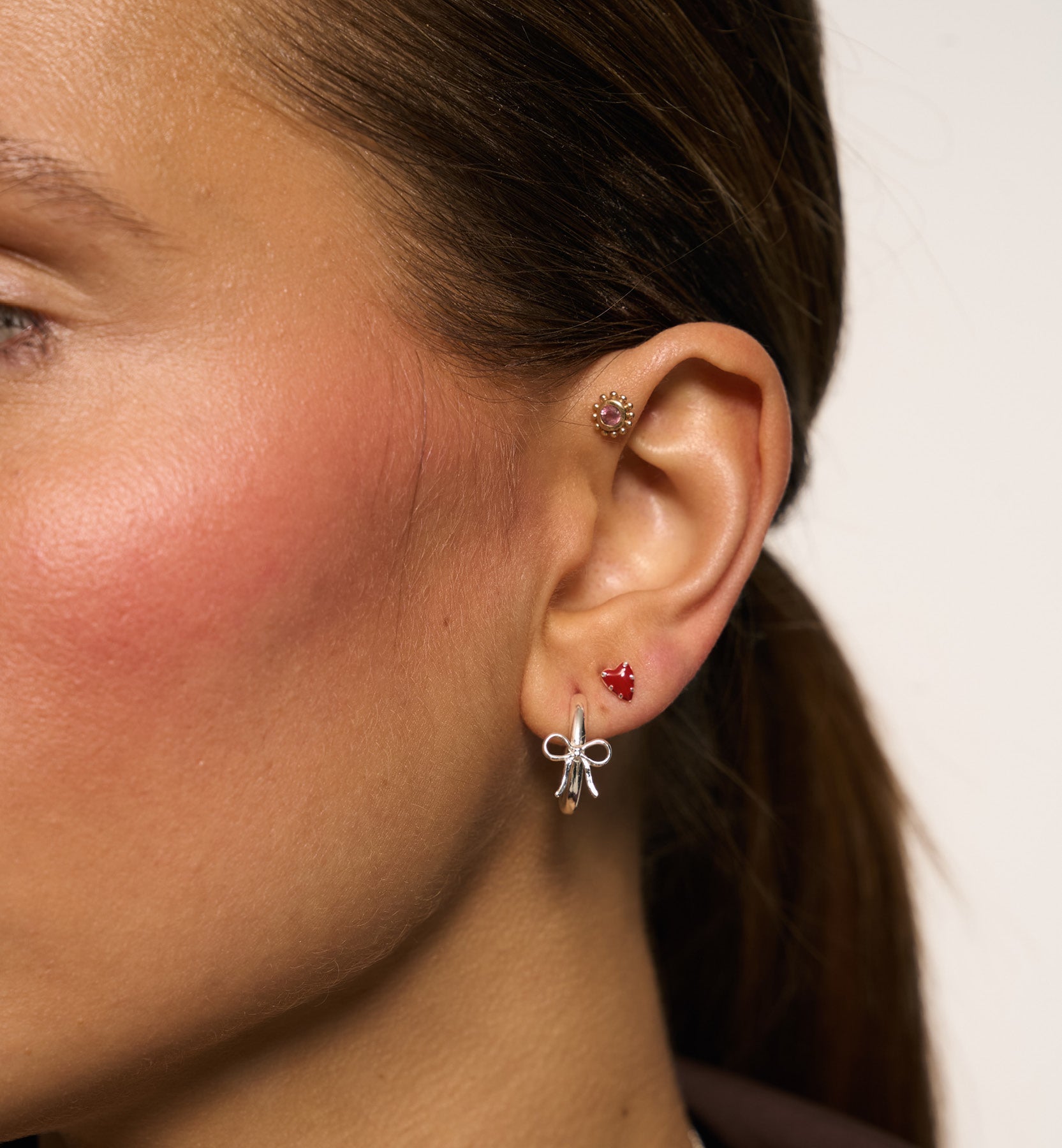 Small Bow Single Hoop Earring - Gold or Silver