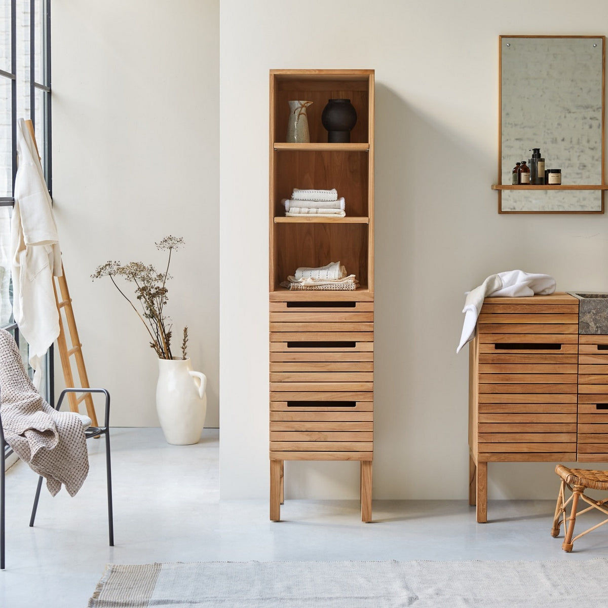 Slats - Högskåp - Teak - Natur