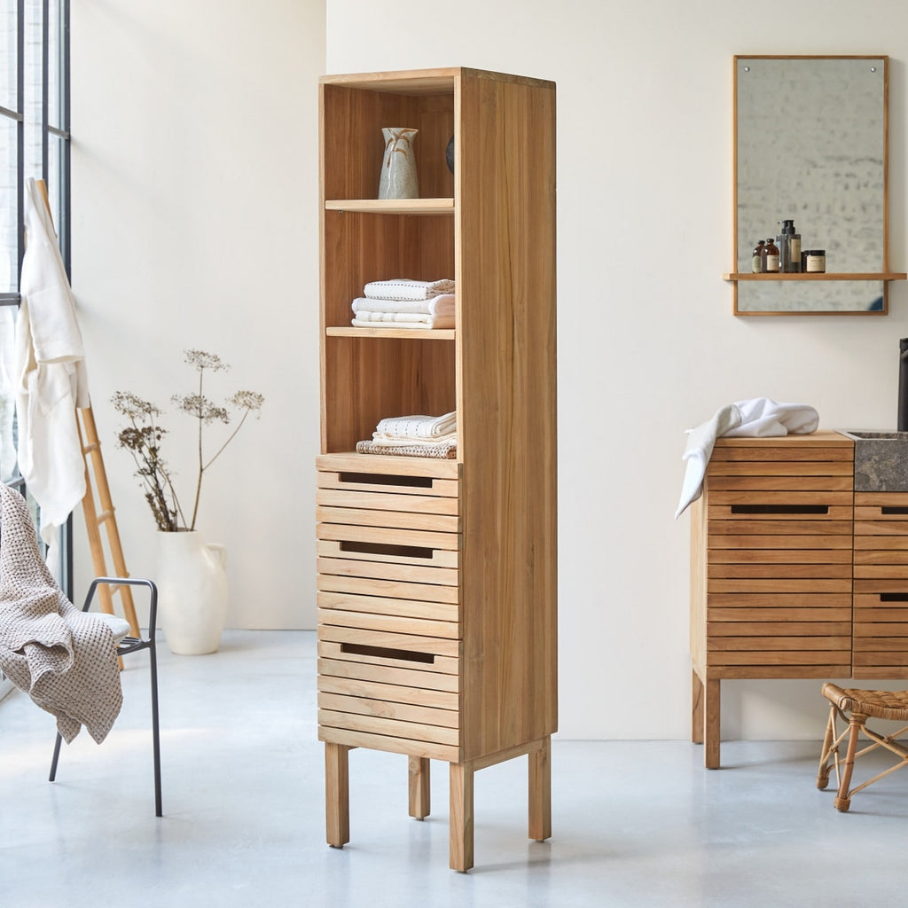 Slats - Högskåp - Teak - Natur