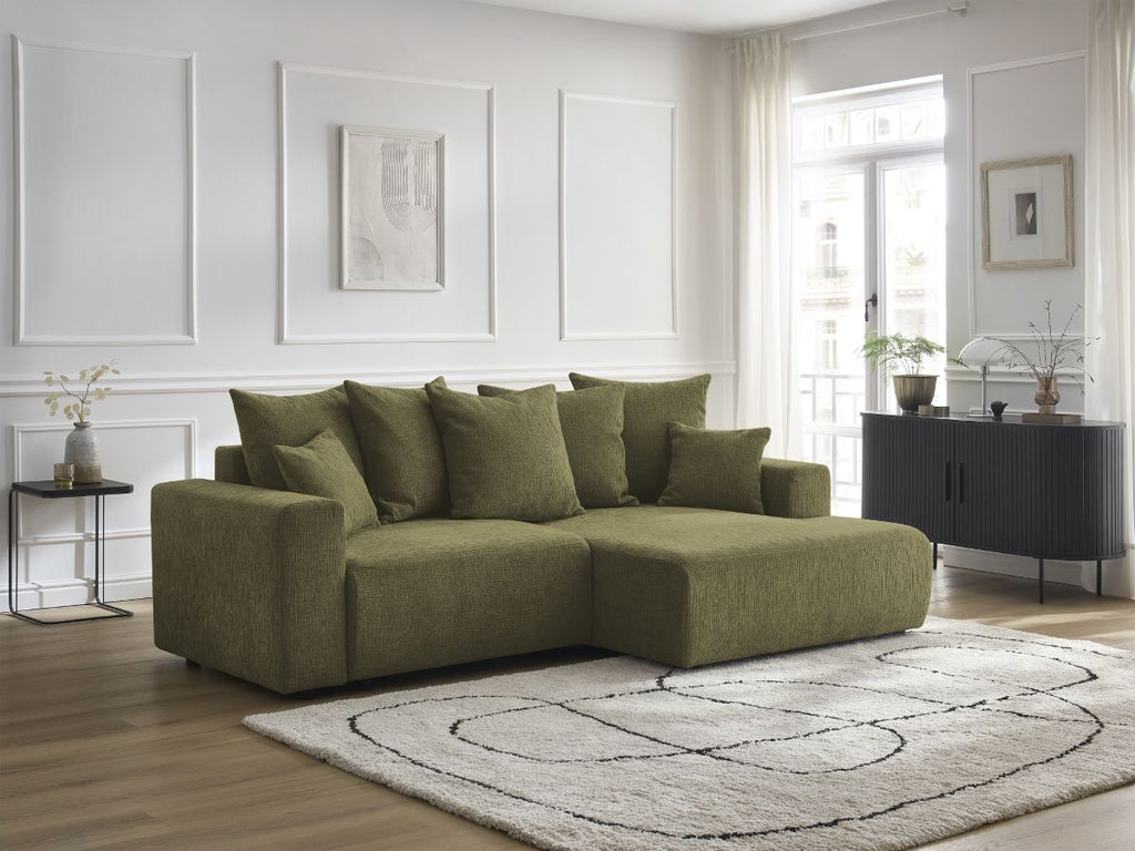 Atilla - Canapé D'Angle Convertible Coffre - Tissu Texturé - Angle Droit