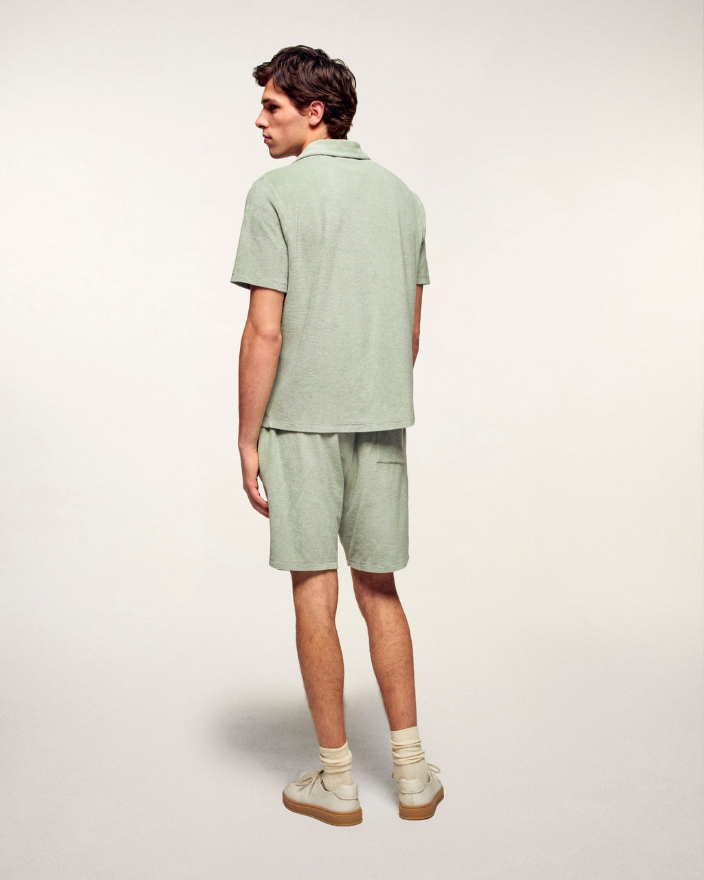 Camisa de tela de rizo de manga corta - Verde salvia