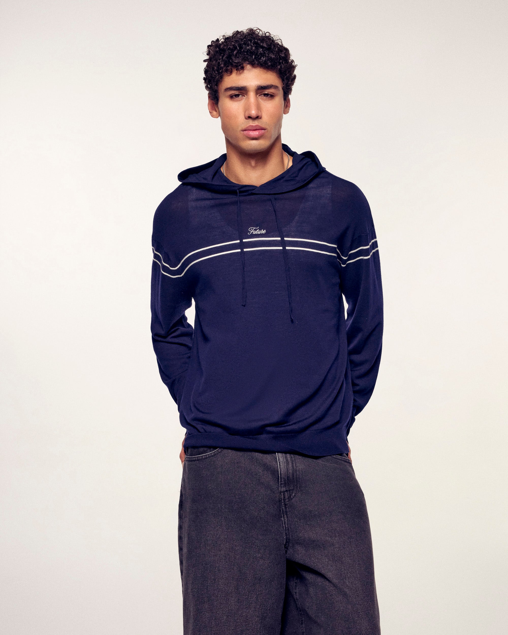 Striped Embroidered Hoodie Sweater