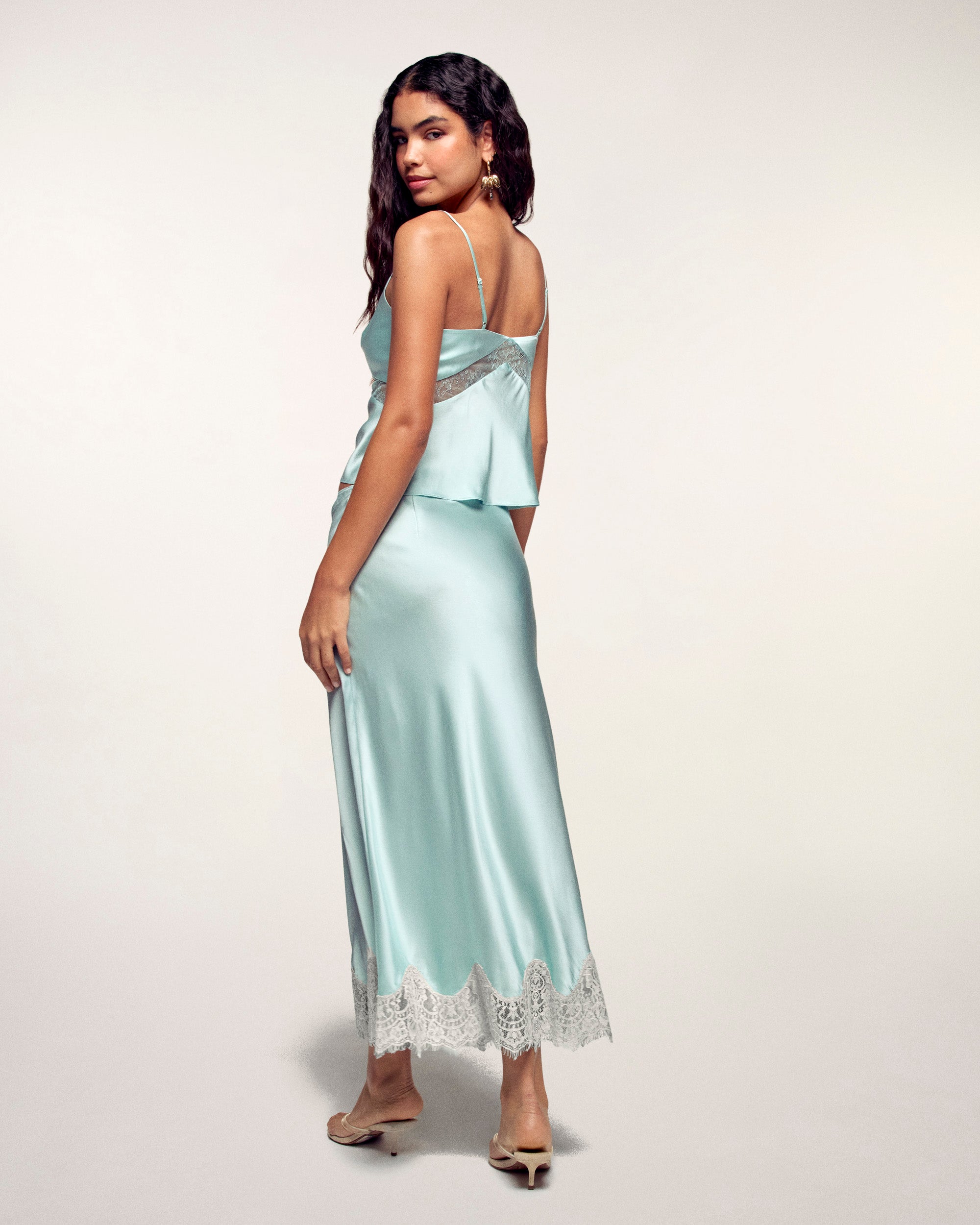 Falda Midi De Encaje - Azul Atardecer