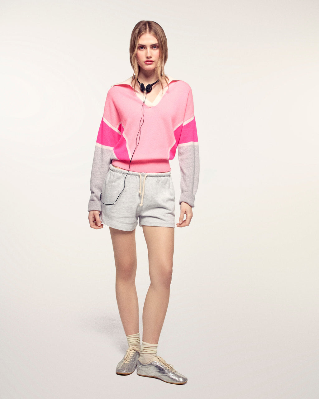 Color Block Polo Collar Sweater