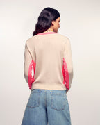 Jersey Con Cuello En V Y Rayas En Contraste - Beige Jaspeado
