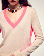 Jersey Con Cuello En V Y Rayas En Contraste - Beige Jaspeado