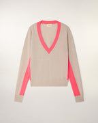 Jersey Con Cuello En V Y Rayas En Contraste - Beige Jaspeado