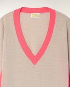Jersey Con Cuello En V Y Rayas En Contraste - Beige Jaspeado