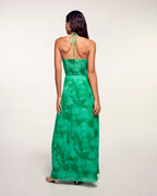 Vestido Largo con Aberturas Fruncidas - Green Bloom Lily