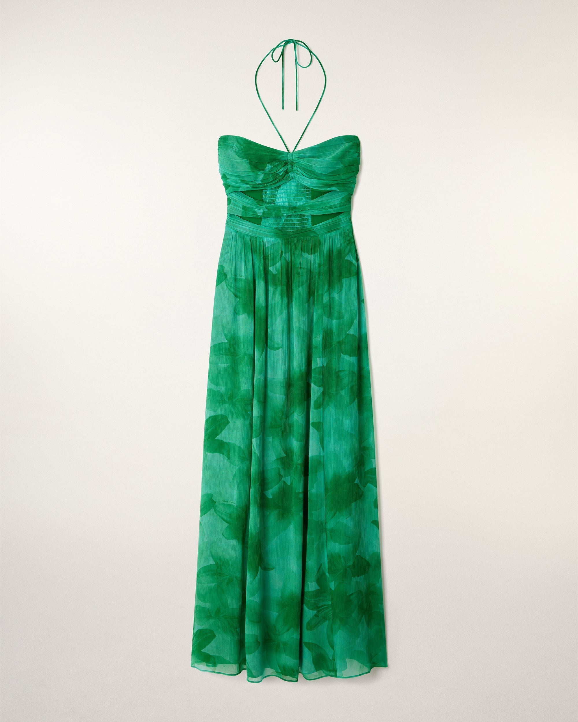 Vestido Largo con Aberturas Fruncidas - Green Bloom Lily